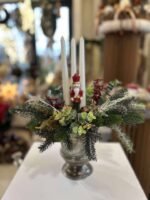 ARANJAMENT IN CUPA METALICA  ARGINTIE CU  LUMANARI SI ACCESORII - imagine 3