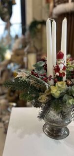 ARANJAMENT IN CUPA METALICA  ARGINTIE CU  LUMANARI SI ACCESORII - imagine 4