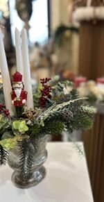 ARANJAMENT IN CUPA METALICA  ARGINTIE CU  LUMANARI SI ACCESORII - imagine 2